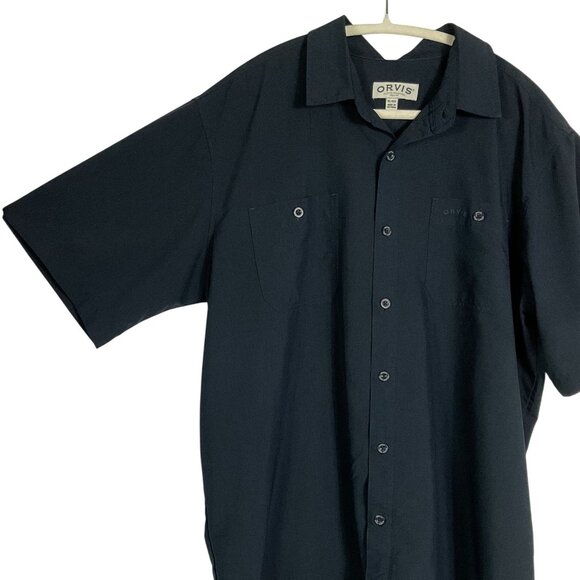ORVIS Tech Work Shirt Men's XL Polyester Navy Button Up Short Sleeve 1494392 - Picture 2 of 6